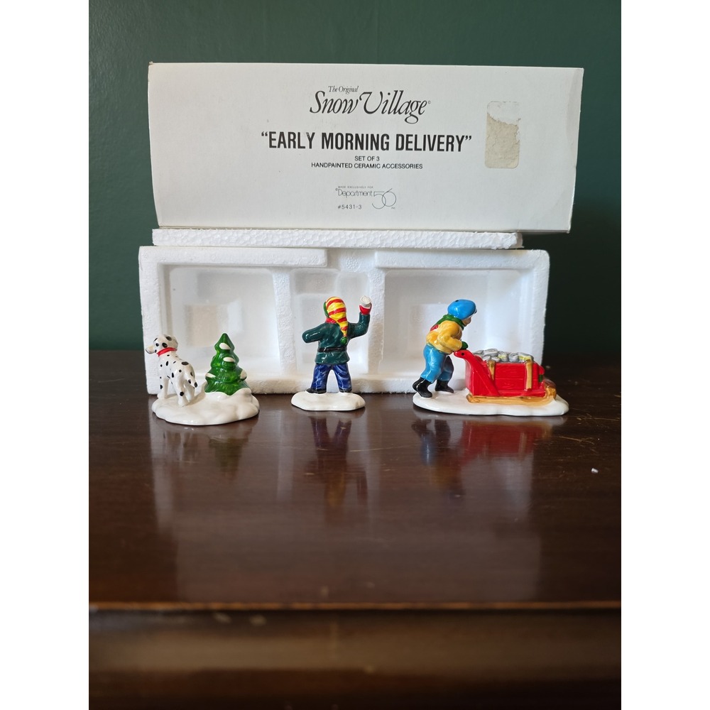 Dept 56 Snow Village Early Morning Delivery Set of 3 Ceramic Figurines 5431-3 - Picture 4 of 14